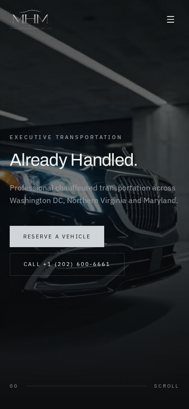 MHM Transportation website homepage on mobile