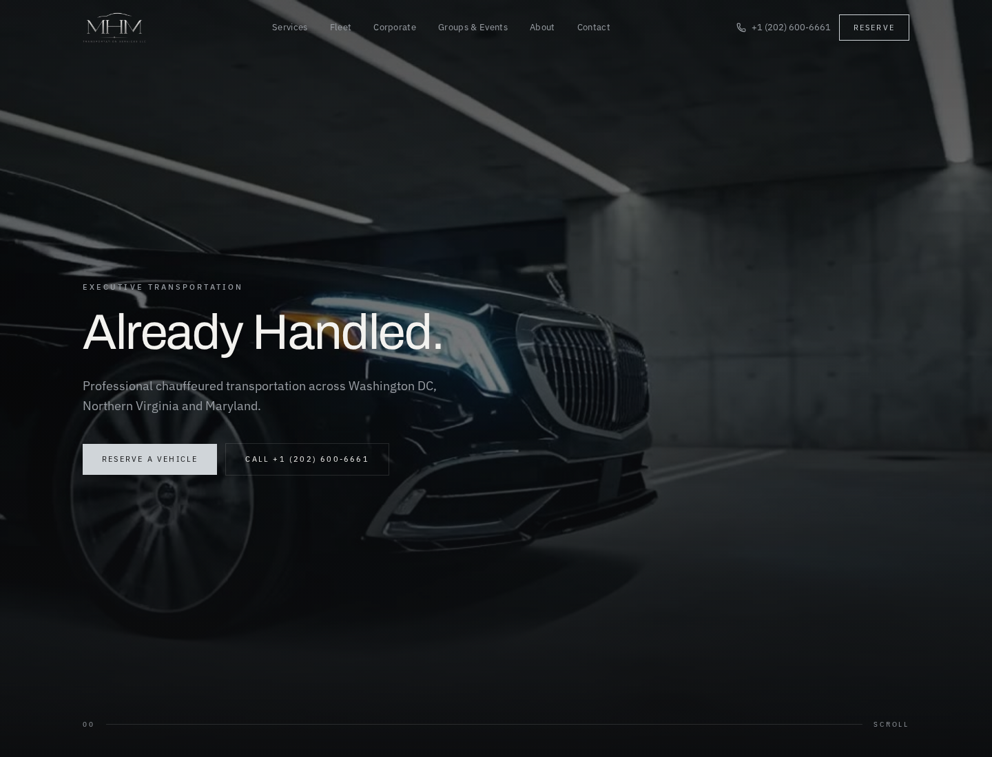 MHM Transportation website homepage on desktop