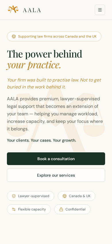 AALA Partners homepage on mobile
